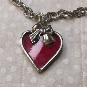 Silver Heart Pendant Necklace with Red Enamel